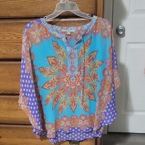 Valerie Stevens Turquoise and Purple Medallion Blouse